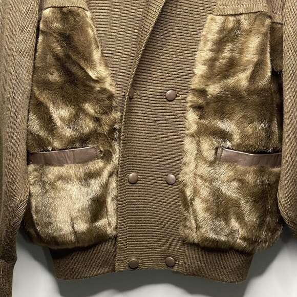 Vintage Jolipel Wool Blend Brown Jacket Sweater Open Collar XL - Picture 3 of 9